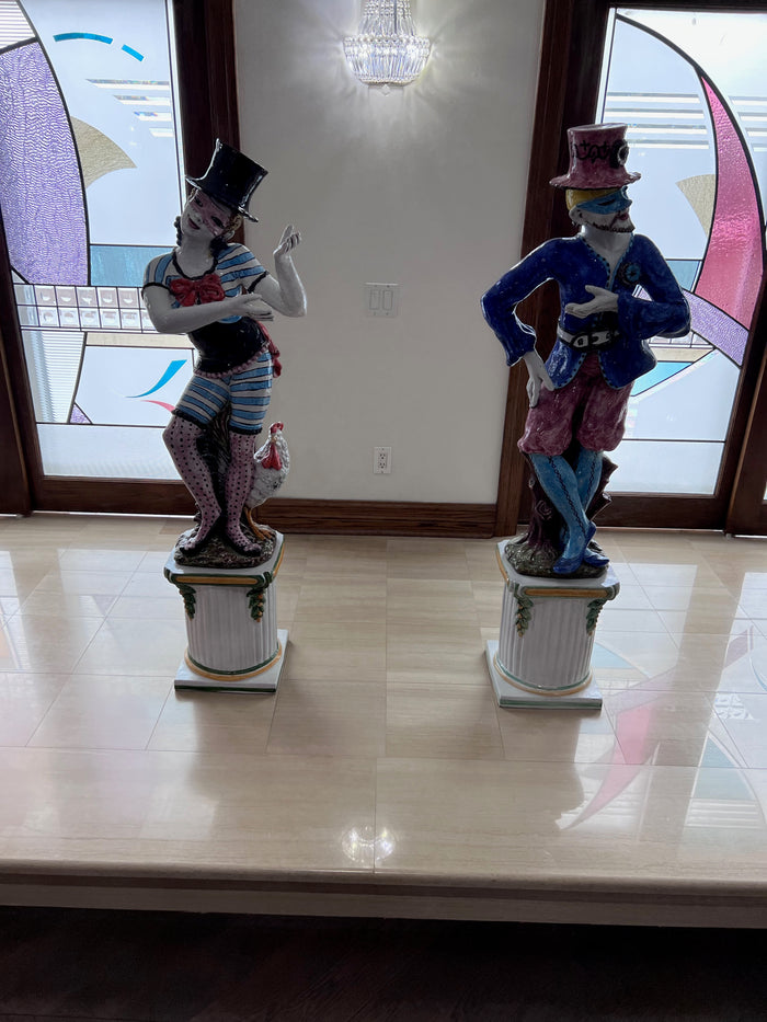 Pair of Ceramic Mardi Gras Statues- Man & Woman