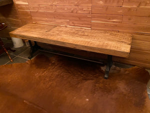 Rustic Style Wood Bench, Metal Base