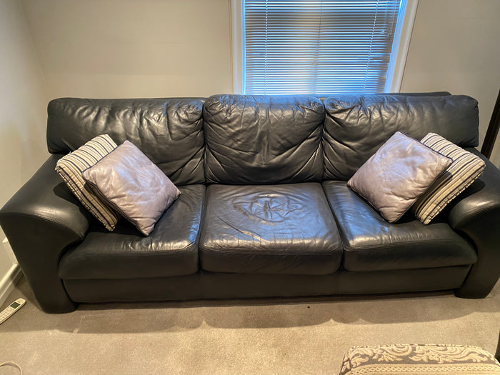 Black Leather 3-Seater Sofa