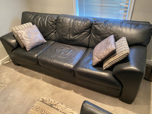 Black Leather 3-Seater Sofa
