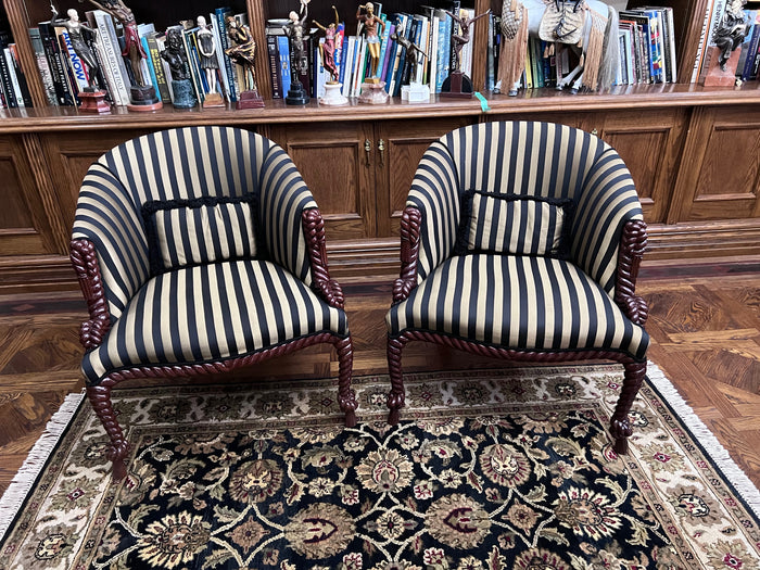 Pair of Peter's Custom Interiors Tub Chairs with Hoof Feet