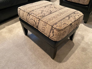 Black Leather + Upholstered Armchair + Ottoman