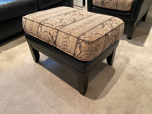 Black Leather + Upholstered Armchair + Ottoman