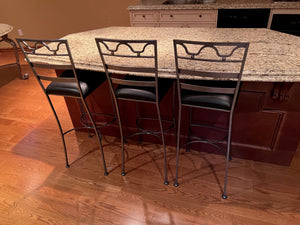 3 Brushed Silver Metal Bar Stools w/Black Leather Seats
