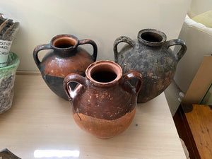 3 Vintage "Primitive Style" Ceramic/Pottery Vases