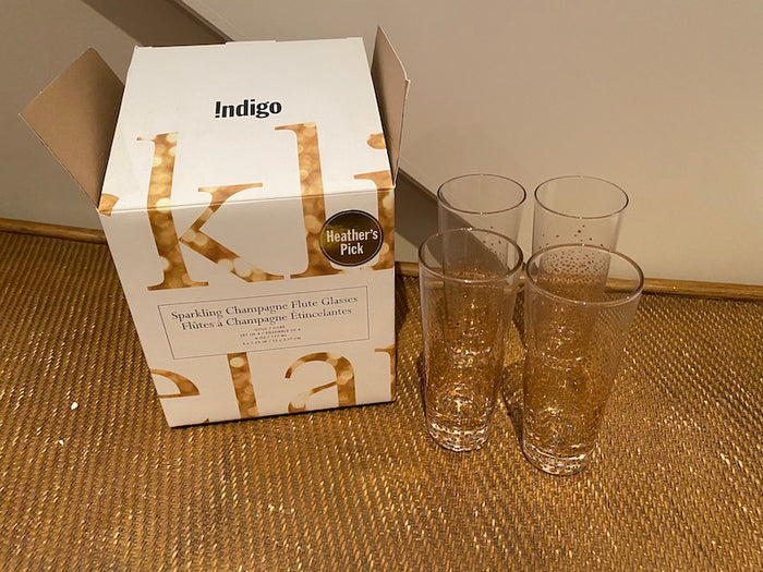 Brand New- 4 Sparkling Champagne Flute Glasses from Indigo