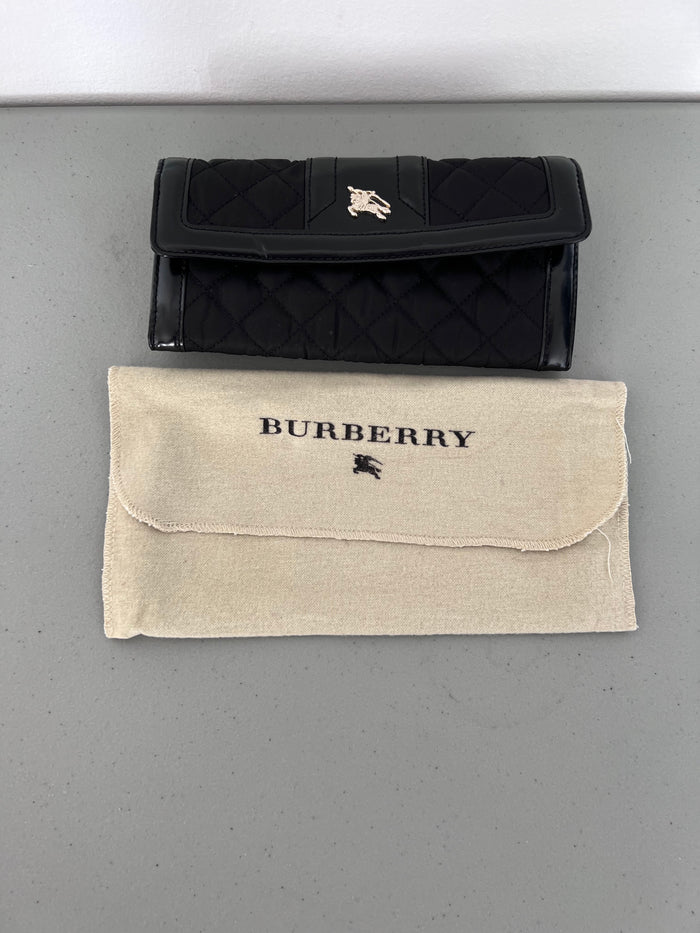 Burberry Black Quilted Nylon & Patent Leather Wallet