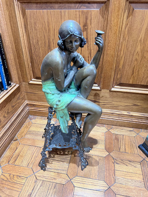 Ferdinando de Luca Bronze Sculpture- "Seated Flapper Girl"- 30"