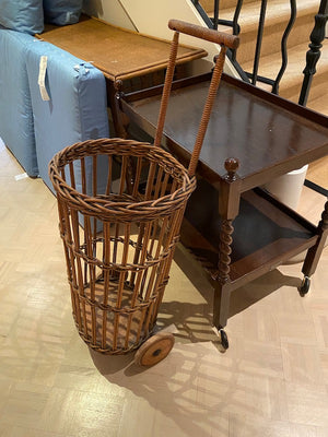 Vintage Wicker Market Basket on Wheels