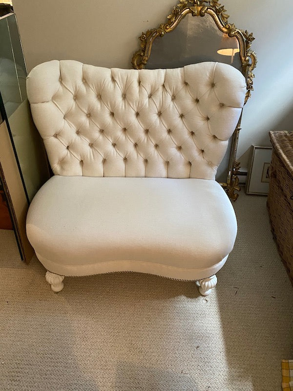Cream Tufted Upholstered Love Seat, High Back