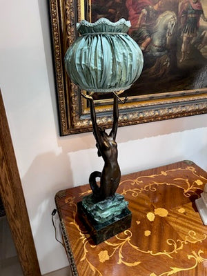 French Art Nouveau Bronze Lamp- Marina, Paris (*condition noted)