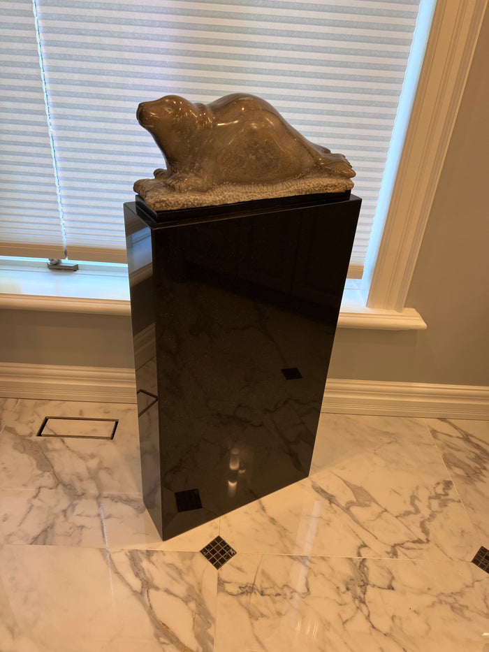 Signed Soapstone Sculpture- Seal, Sitting on a Beautiful Granite Stand
