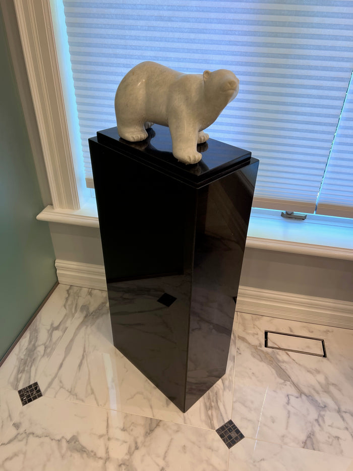 Stone Sculpture- Polar Bear, Sitting on a Beautiful Granite Stand