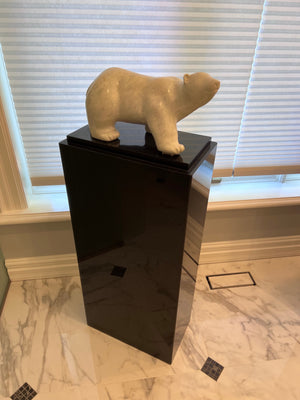 Stone Sculpture- Polar Bear, Sitting on a Beautiful Granite Stand