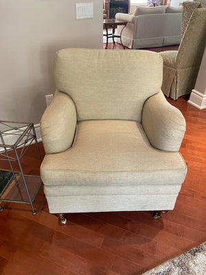 Beige Upholstered Armchair, on Casters