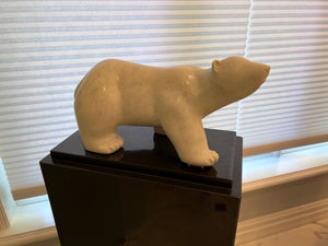 Stone Sculpture- Polar Bear, Sitting on a Beautiful Granite Stand