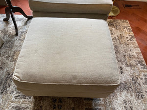 Beige Upholstered Armchair + Ottoman, on Casters