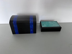 2 Semi Precious Stone Boxes (Black Onyx & Lapis Lazuli, and Black Onyx & Fluoride)