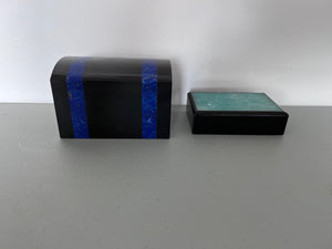 2 Semi Precious Stone Boxes (Black Onyx & Lapis Lazuli, and Black Onyx & Fluoride)