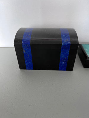2 Semi Precious Stone Boxes (Black Onyx & Lapis Lazuli, and Black Onyx & Fluoride)