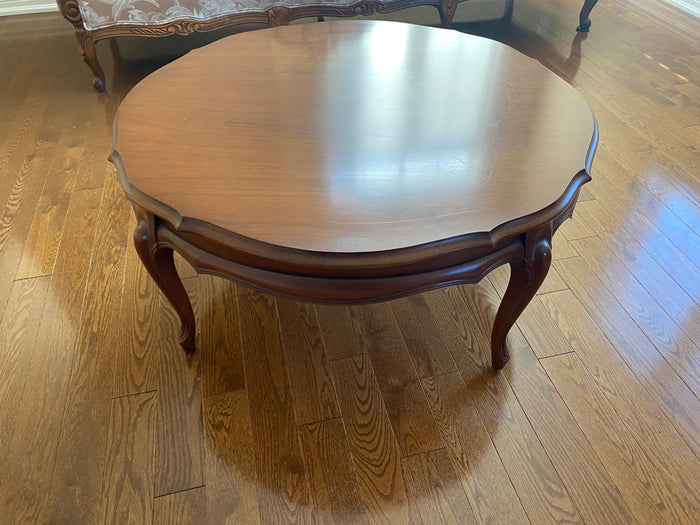 Round Wood Carved Coffee Table