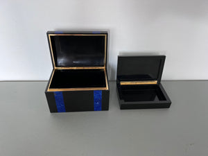 2 Semi Precious Stone Boxes (Black Onyx & Lapis Lazuli, and Black Onyx & Fluoride)