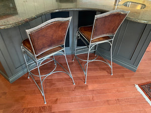 2 Palma Brava Brown Leather Bar Stools