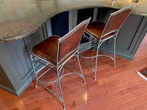 2 Palma Brava Brown Leather Bar Stools