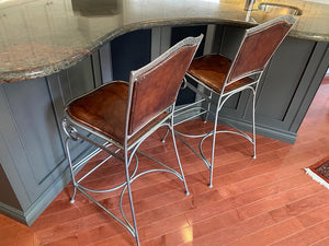 2 Palma Brava Brown Leather Bar Stools