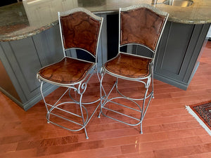 2 Palma Brava Brown Leather Bar Stools