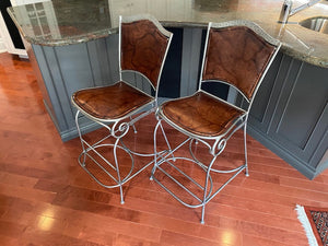 2 Palma Brava Brown Leather Bar Stools