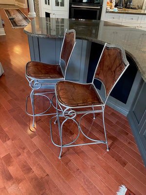 2 Palma Brava Brown Leather Bar Stools