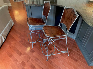 2 Palma Brava Brown Leather Bar Stools