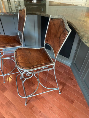 2 Palma Brava Brown Leather Bar Stools