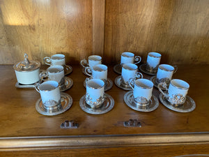 Set Of 12 Monopoli Demitasse Cup & MOD AB DEP 800 Italy Metal Holder