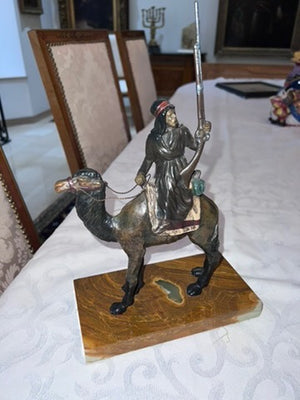 Franz Xaver Bergman Bronze Sculpture- 'Arab Warrior Riding on Camel"