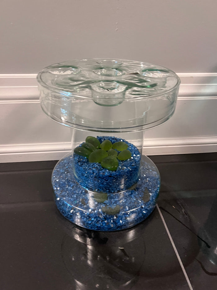 Glass Decorative Vase with Blue Stones