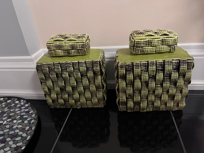 Pair of Mercana Art Green Vase with Lid