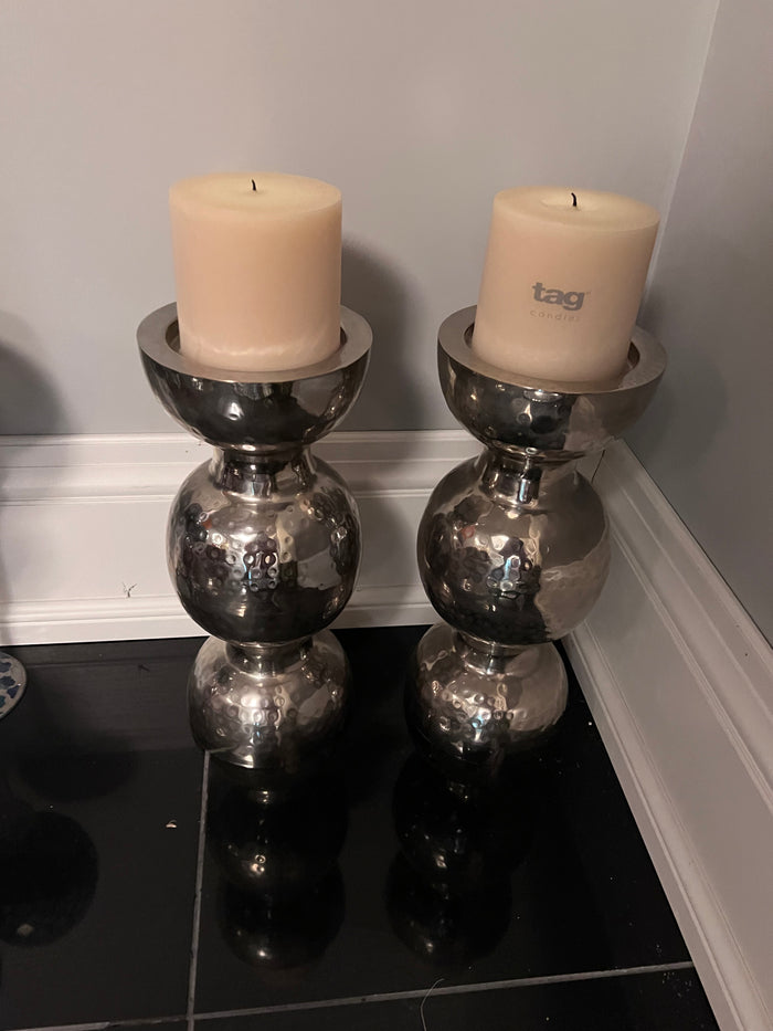 Pair of 'Tag' Chrome Candle Holders