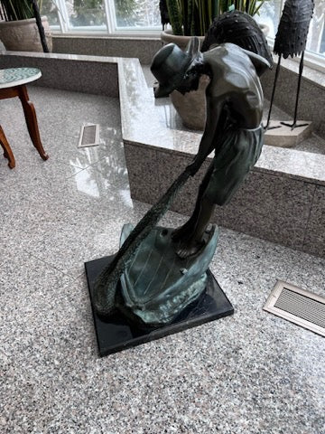 bronze fisher with net Moreau Bronze Sculpture-"Fisherman Casting Net" – Sell My Stuff Canada