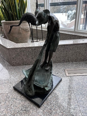 bronze fisher with net Moreau Bronze Sculpture-"Fisherman Casting Net" – Sell My Stuff Canada