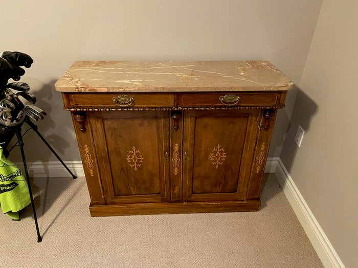 Marble Top Console Table w/Inlaid Design