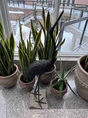 Bronze Crane Sculpture- Secured on Stone Base