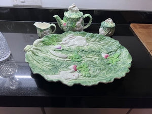 Rabbit Patch by Shafford- Teapot, Cream + Sugar, Platter