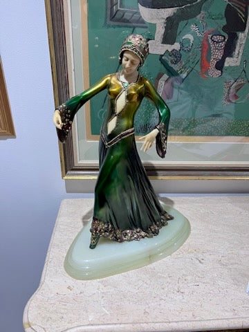 Resin Sculpture- "Woman Dancing in Green Dress"