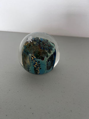 Josh Simpson 'Inhabited Planet' Signed Art Glass Paperweight