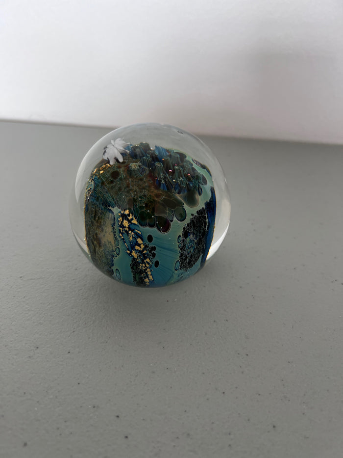 Josh Simpson 'Inhabited Planet' Signed Art Glass Paperweight