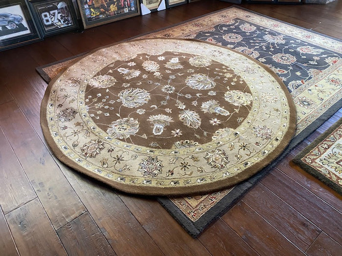 The Imperial Carpet & Home-Round Brown Hand Made Indian Wool/A.Silk Rug- 8ft