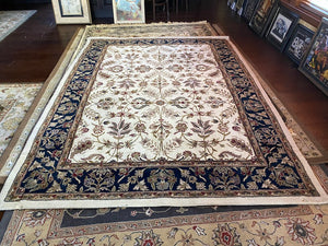 The Imperial Carpet & Home- Ivory & Blue Hand Made Indian Wool Rug- 8ftx11ft