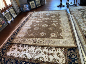 The Imperial Carpet & Home- Brown & Beige Hand Made Indian Wool/A. Silk Rug- 6.7ftx9.7ft
